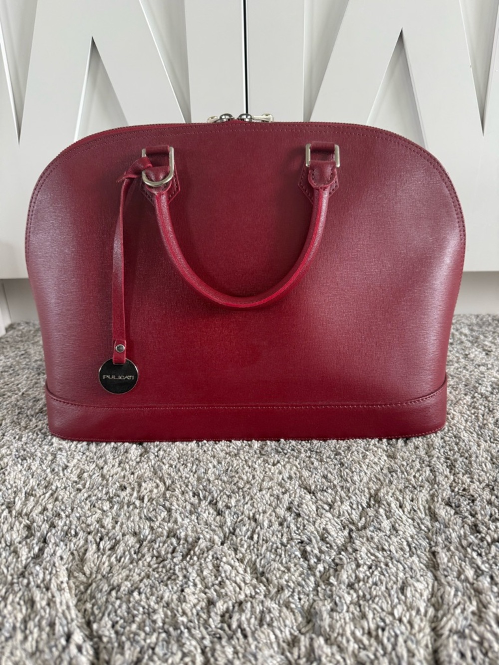 Pulicati Saffiano Deep Red Structured Leather Satchel